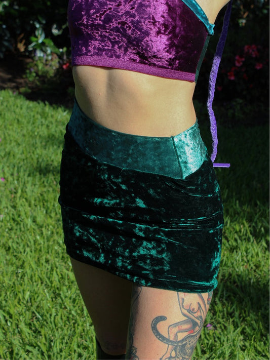 •XS• Emerald Fuzz Mini Skirt