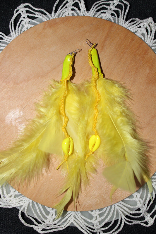 Neon Yellow Cowrie Earrings