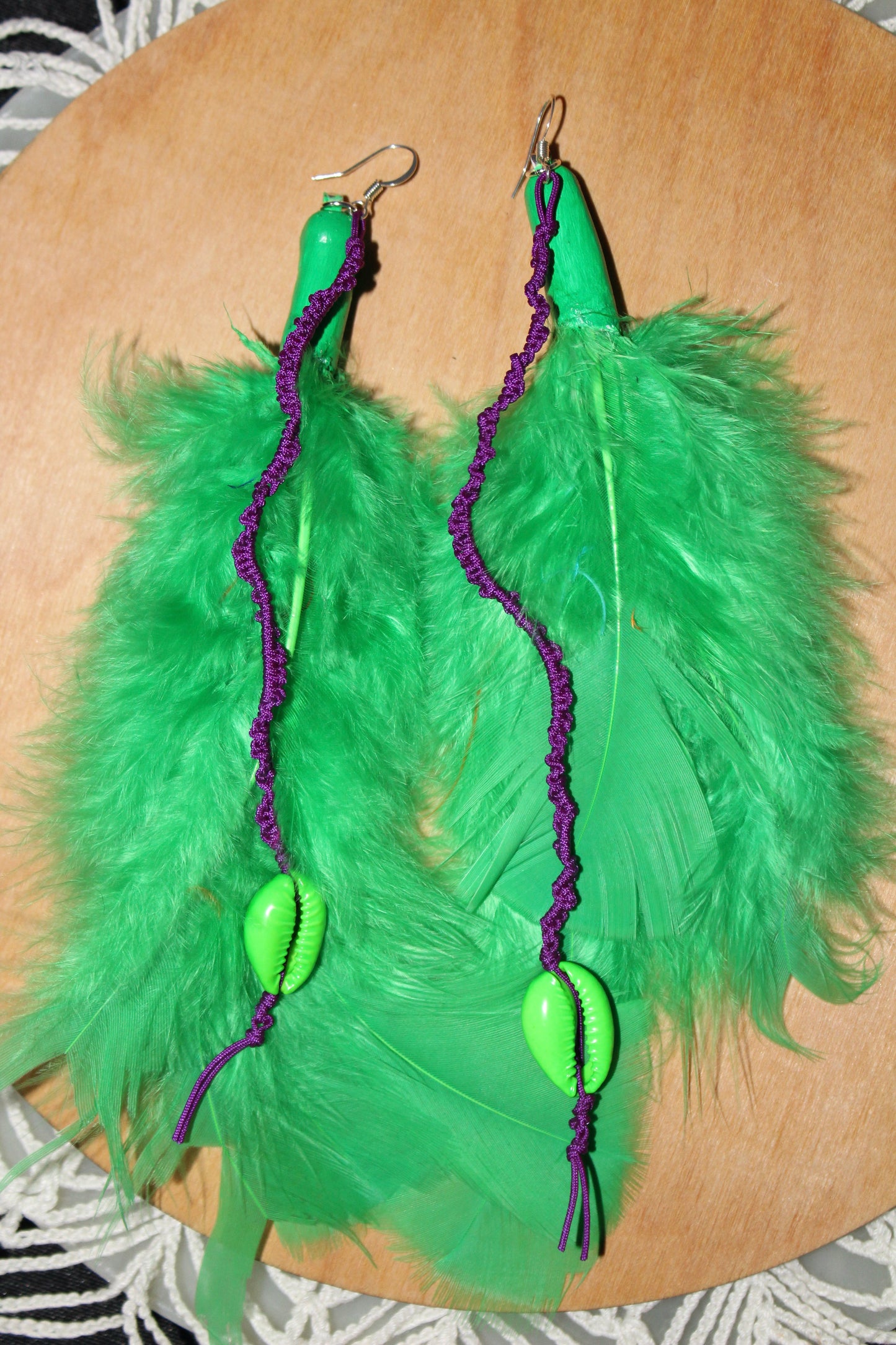 Neon Green Cowrie Feathers